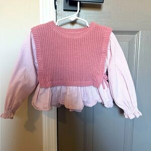 Zara Girls 3T Knit Blouse Pink Stripe Shirt